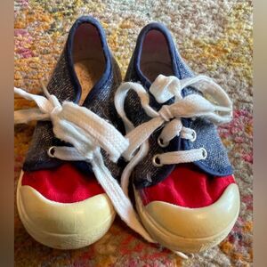 Vintage toddler blue red sneakers infant sz 2 shoes baby canvas retro